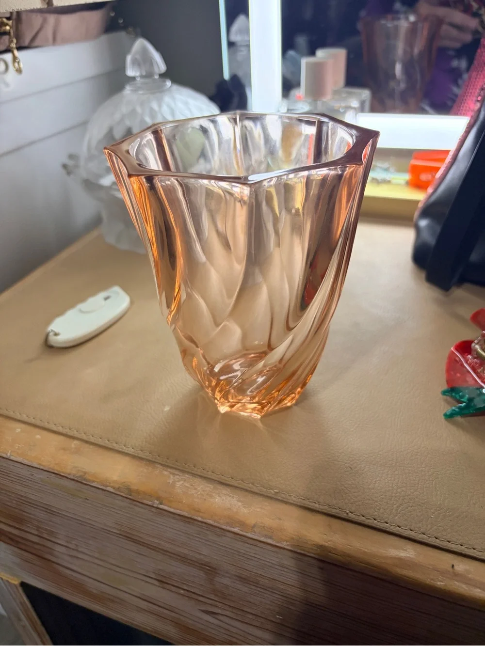 Vintage Pink Swirl Art Glass Vase - Brand: